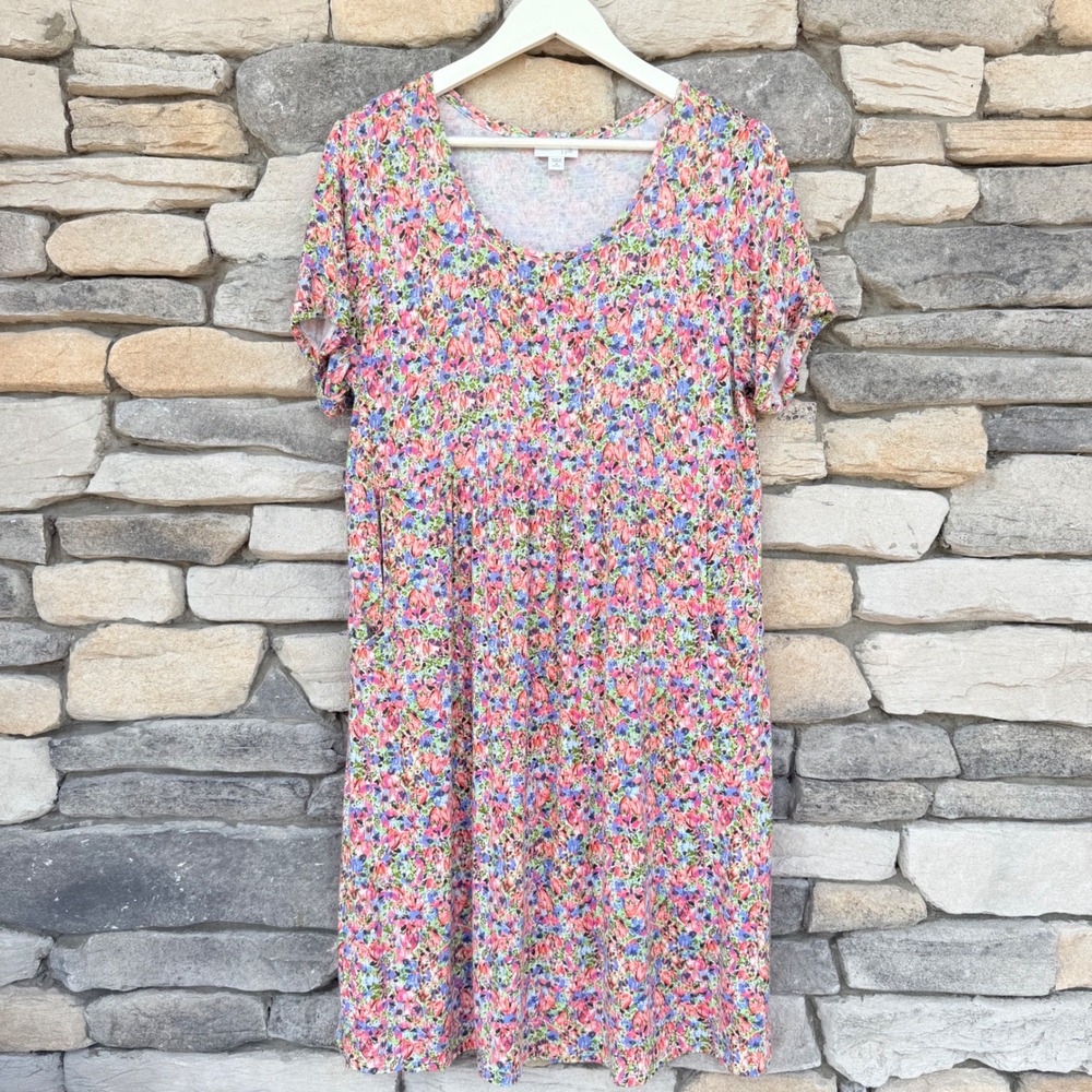 J. Jill Ditsy Floral Knee Length to Midi Empire Waist Dress Medium Petite